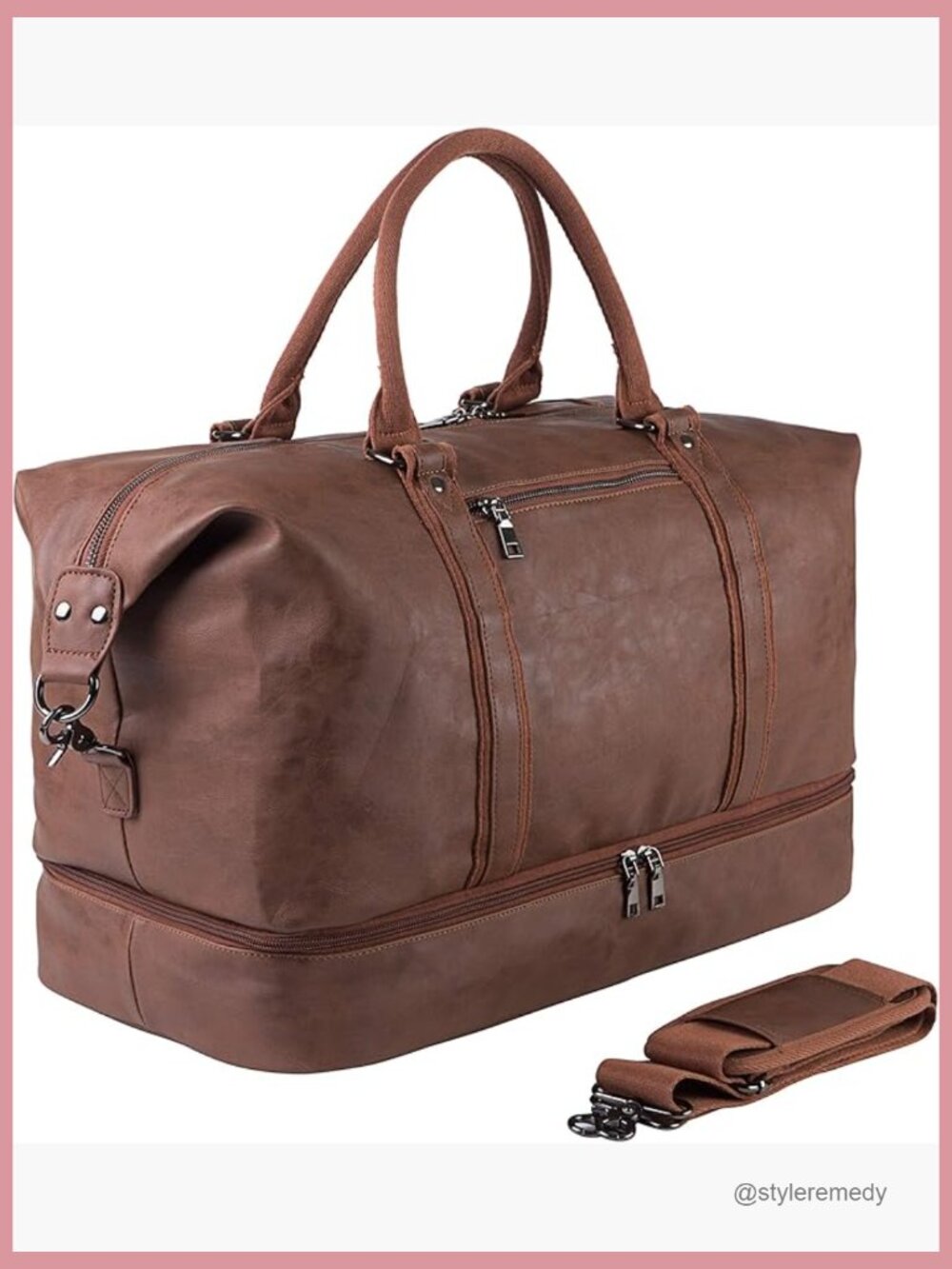 Leather Weekender Overnight Carry On Travel Duffel Bag with Shoe Pouch
